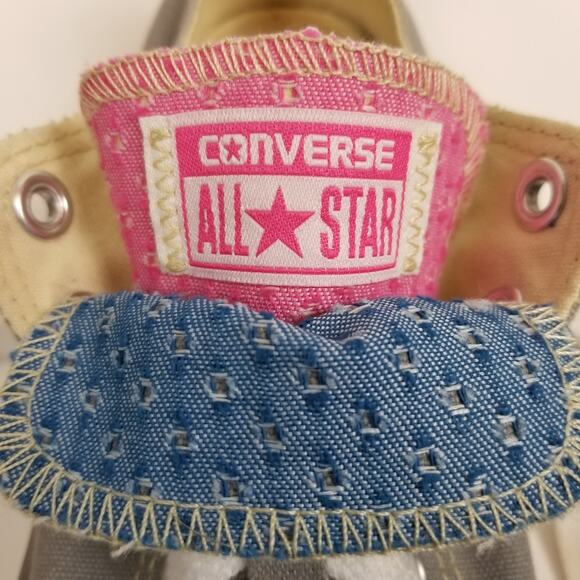 Converse All Star Women's Girls Double Tongue Low Top Sneakers Gray Pink Blue - Picture 6 of 9